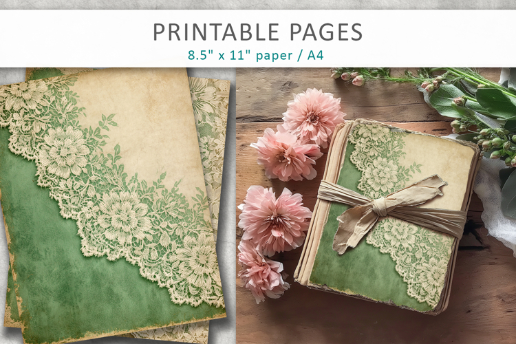 romantic vintage green lace backgrounds, cottagecore digital