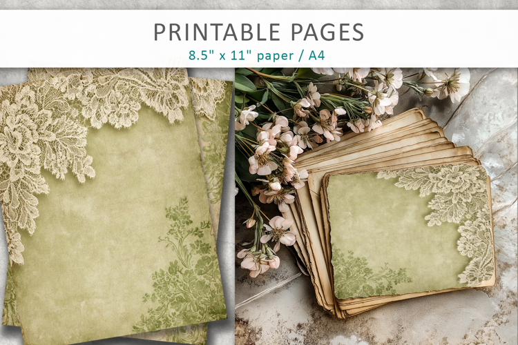 antique green lace backgrounds, vintage paper