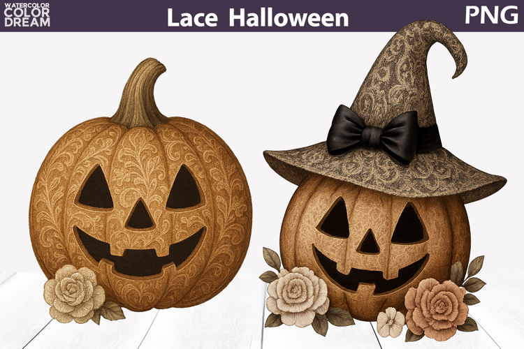 Halloween Lace Clipart | Cute Pumpkin Face Floral