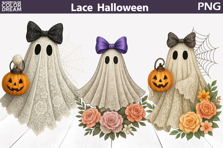 Halloween Ghost Lace Clipart | Ghost Floral Sublimation