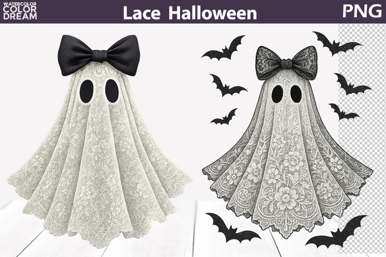 Halloween Ghost Lace Clipart | Spooky Sublimation