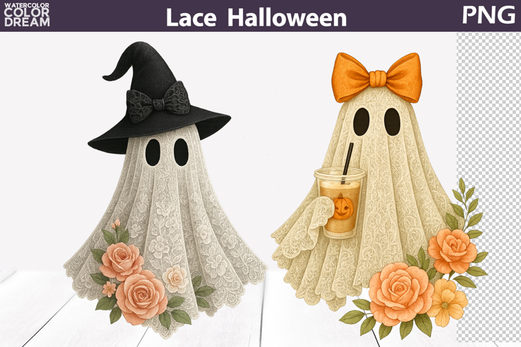 Halloween Ghost Lace Clipart | Ghost Floral Sublimation