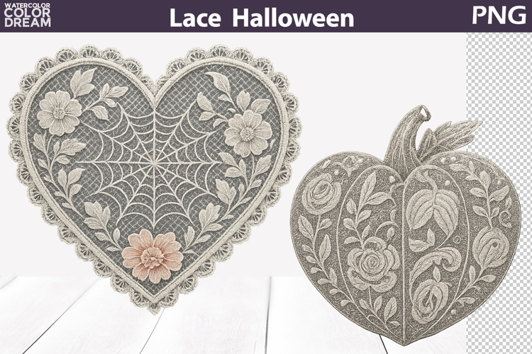 Halloween Heart Lace Clipart | Pumpkin Sublimation
