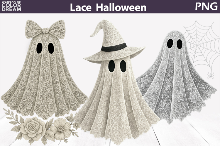 Halloween Ghost Lace Clipart | Ghost Floral Sublimation