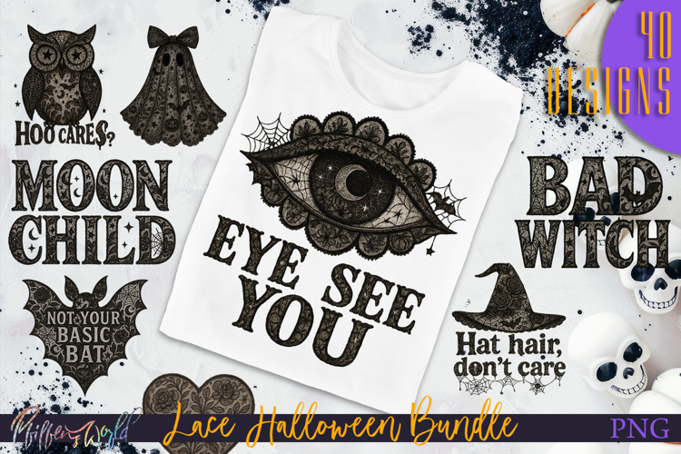 Gothic Lace Halloween Quotes Clipart Bundle | Witchy