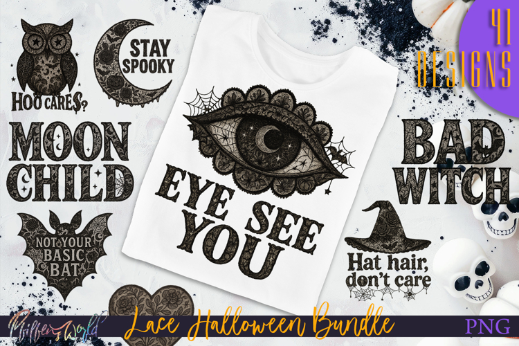 Gothic Lace Halloween Quotes Clipart Bundle | Witchy