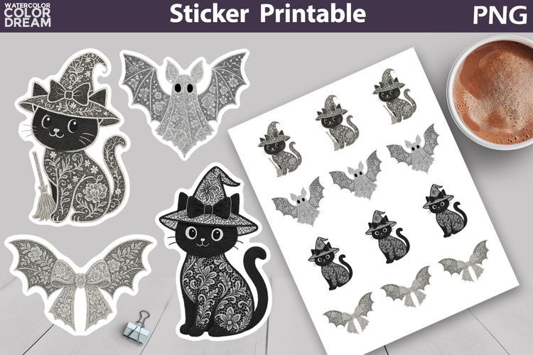Bat Halloween Lace Sticker | Black Cat Halloween Sticker