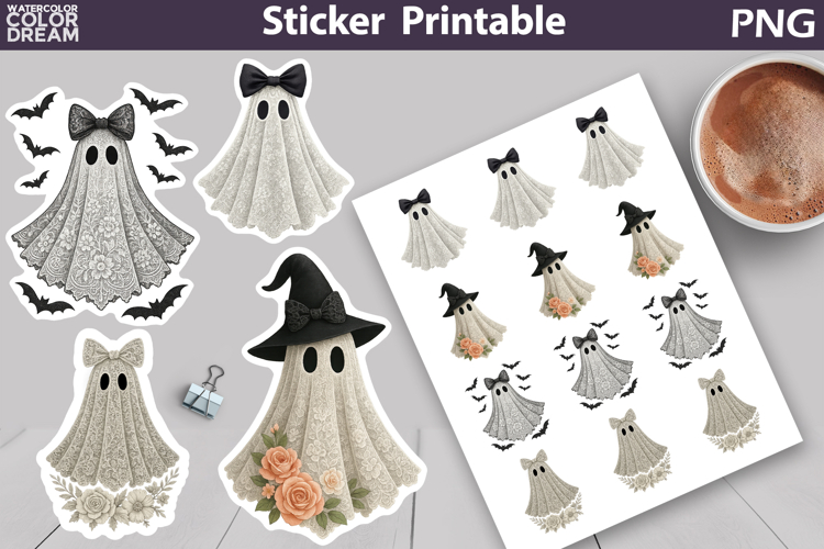 Ghost Halloween Lace Sticker | Ghost Bow Sticker