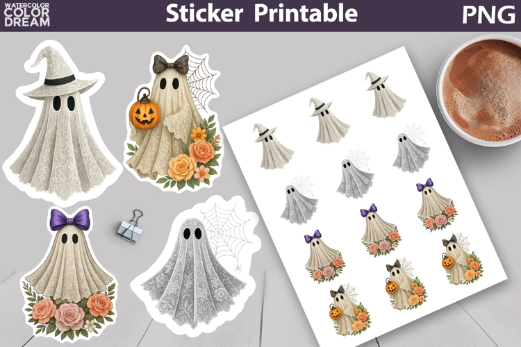 Ghost Halloween Lace Sticker | Ghost Bow Sticker