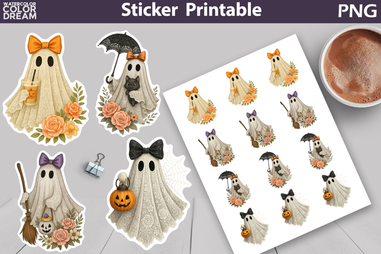 Ghost Halloween Lace Sticker | Ghost Bow Sticker