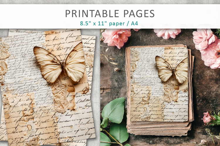 antique paper junk journal pages, vintage handwriting