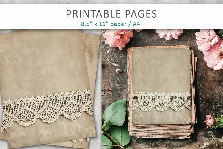 Vintage Lace Scrapbook Paper, Antique Junk Journal