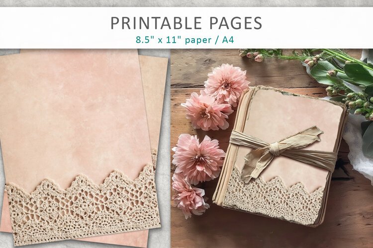 Vintage Lace Scrapbook Paper, vintage journal pages example image 1