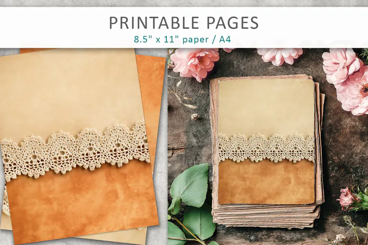 Vintage Lace Scrapbook Paper, rustic paper texture