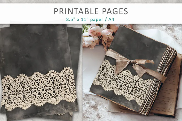 Vintage Lace junk journal, aged paper texture