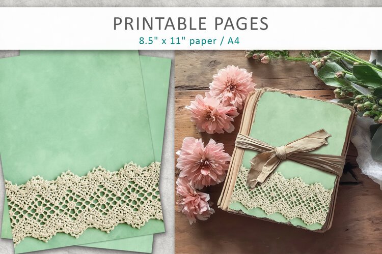 Vintage Lace junk journal, scrapbook backgrounds example image 1