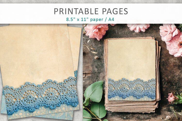 romantic scrapbook paper, Vintage Lace junk journal example image 1