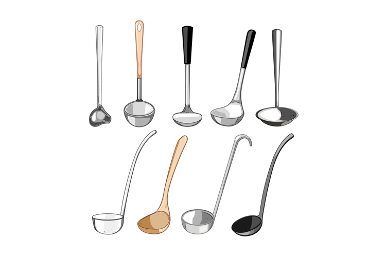 Kitchen ladles collection displaying various cooking utensil