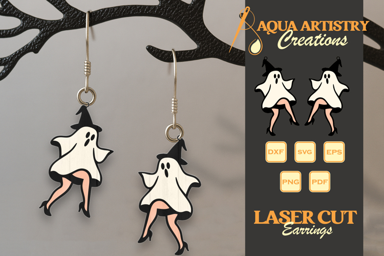 Lady Boo Ghost Halloween Earrings Lasercut Design