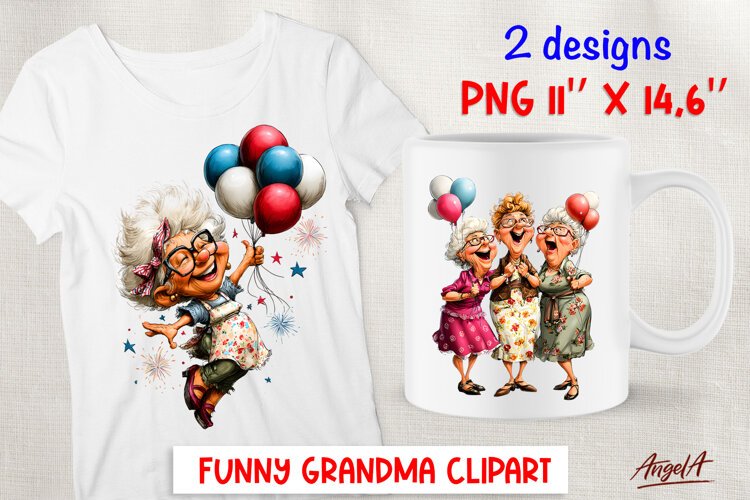 Party clipart elderly old lady with balloon Birthday Friends example image 1