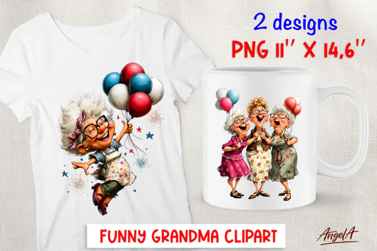 Party clipart elderly old lady with balloon Birthday Friends