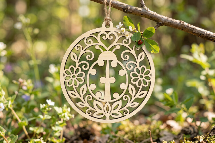 Ladybug Floral Wooden Ornament Design, Ladybug Ornament SVG example image 1