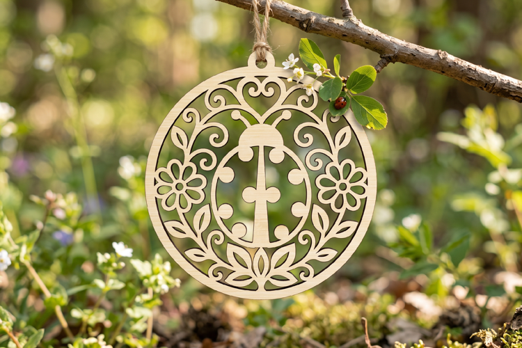 Ladybug Floral Wooden Ornament Design, Ladybug Ornament SVG