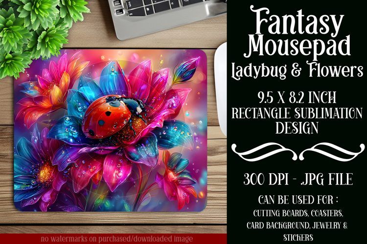 Ladybug Mousepad, Sublimation Mousepad, Floral Mousepad, d1