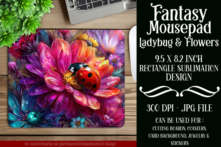 Ladybug Mousepad, Sublimation Mousepad, Floral Mousepad, d10