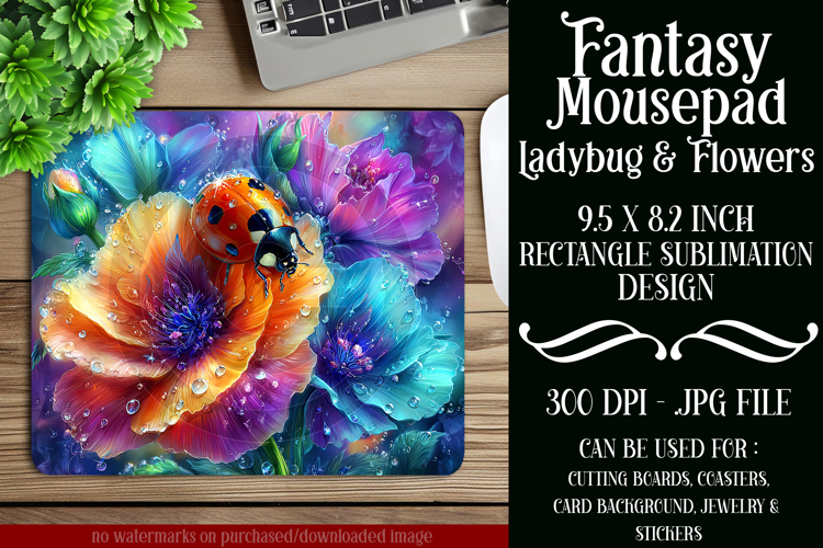 Ladybug Mousepad, Sublimation Mousepad, Floral Mousepad, d11