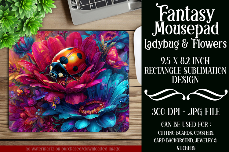 Ladybug Mousepad, Sublimation Mousepad, Floral Mousepad, d12