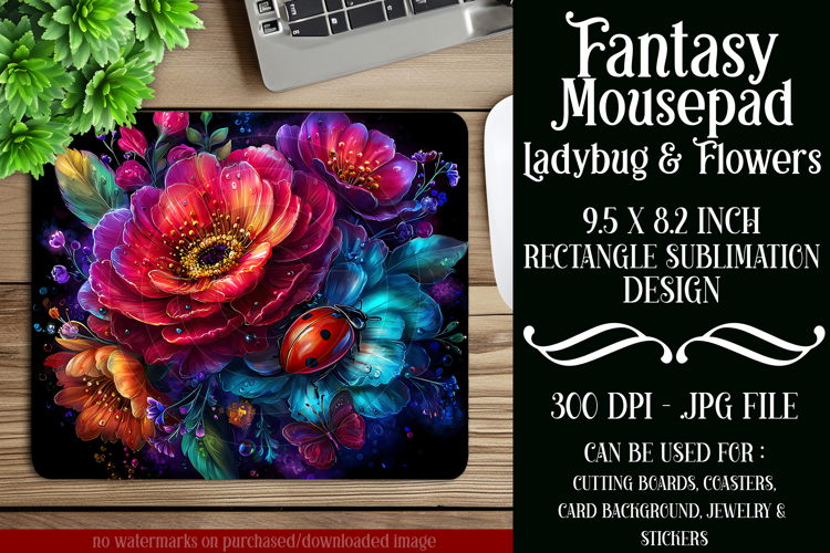 Ladybug Mousepad, Sublimation Mousepad, Floral Mousepad, d3