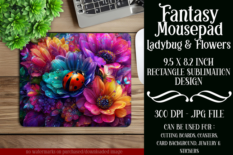 Ladybug Mousepad, Sublimation Mousepad, Floral Mousepad, d6