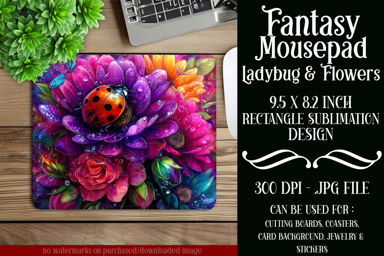Ladybug Mousepad, Sublimation Mousepad, Floral Mousepad, d7