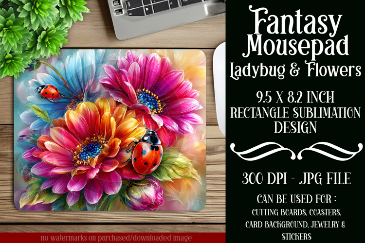 Ladybug Mousepad, Sublimation Mousepad, Floral Mousepad, d8