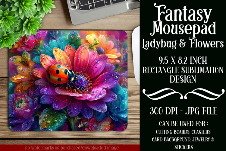 Ladybug Mousepad, Sublimation Mousepad, Floral Mousepad, d9