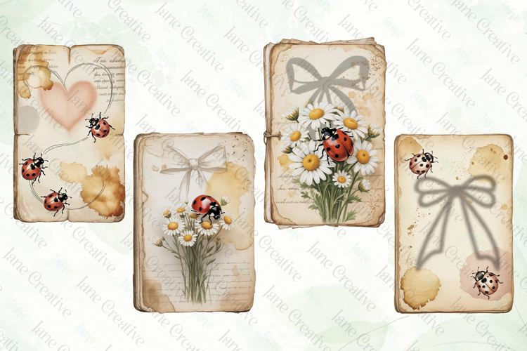 Ladybug Junk Journal Page Clipart