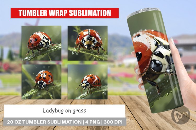 Tumbler Sublimation Wrap Ladybug on grass