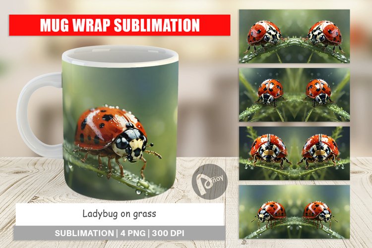 Mug Wrap Design Ladybug on grass