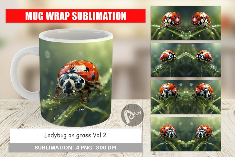 Mug Wrap Design Ladybug on grass