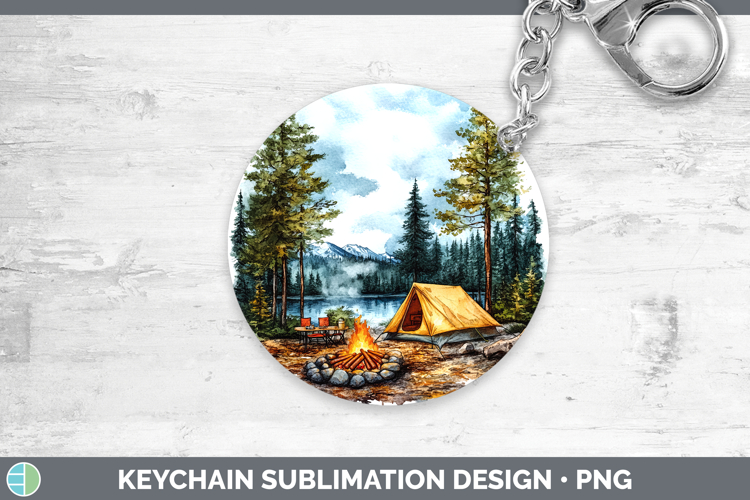 Lake Camping Campfire Tent Keychain Sublimation Keyring Desi