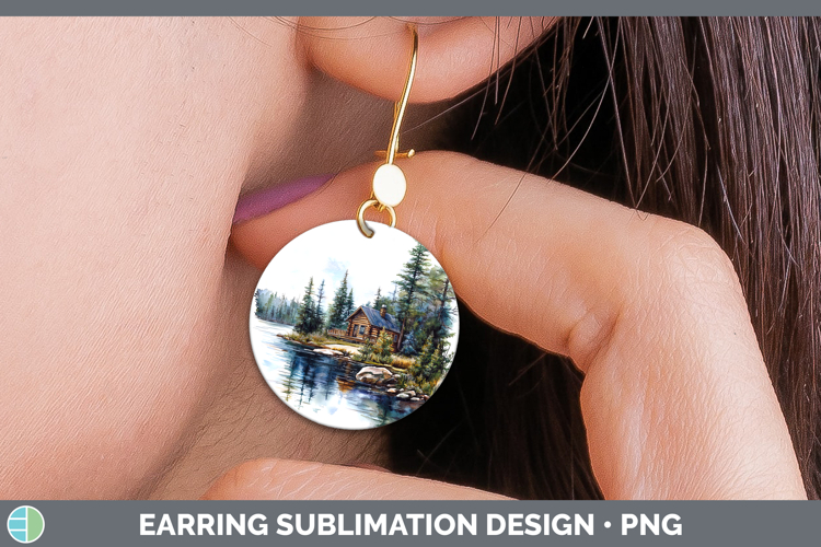 Lake Camping Lake Cabin Round Earrings Sublimation Earrings