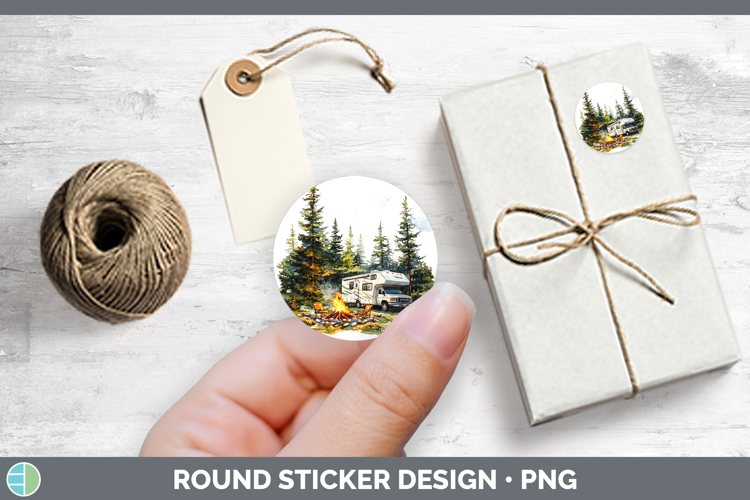 Lake Camping RV Stickers | Round Labels Designs