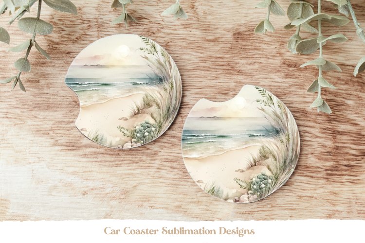 Lake Car Coaster Sublimation | Watercolor Ocean Coasters