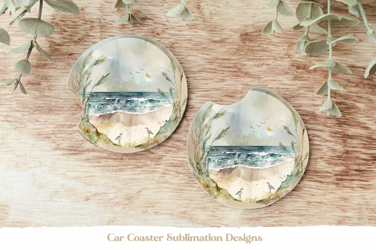 Beach Car Coaster Sublimation | Watercolor Ocean Coasters
