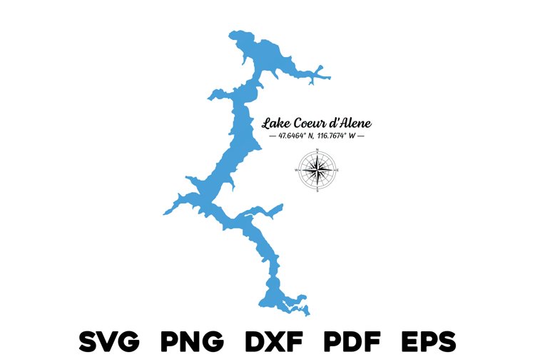 Lake Coeur d'Alene Idaho Map with Compass & GPS Coordinates