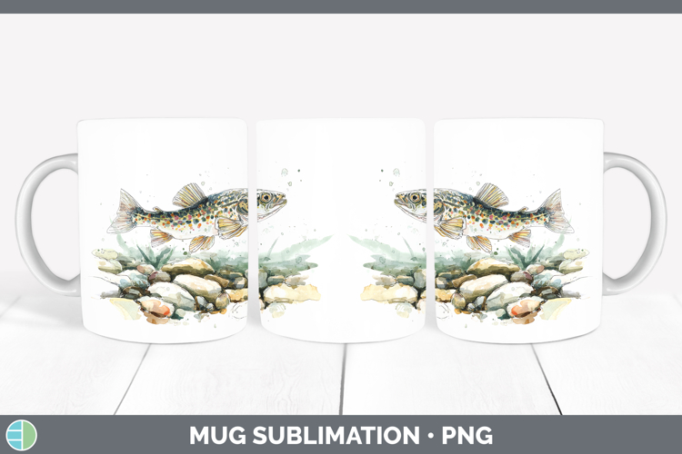 Arctic Grayling Lake Fish Sketch Mug Wrap Sublimation Design