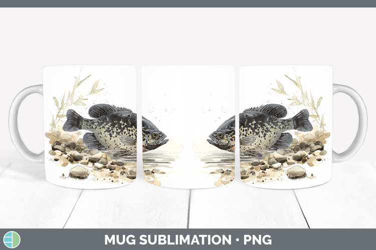 Black Crappie Lake Fish Sketch Mug Wrap Sublimation Design