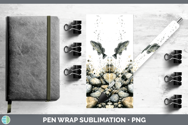 Black Crappie Lake Fish Sketch Pen Wrap Sublimation Design