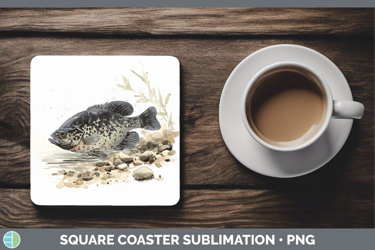 Black Crappie Lake Fish Sketch Square Coaster Sublimation De